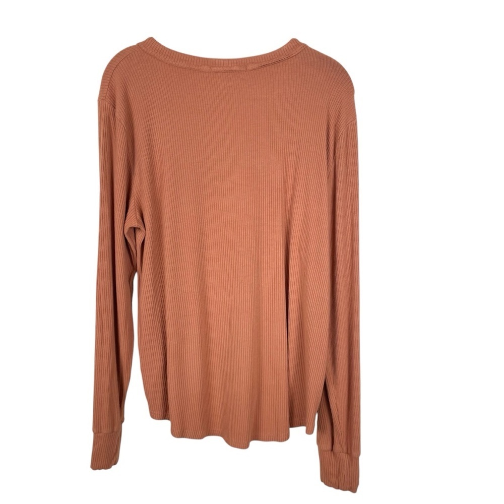 Cbrand Terracotta Orange Long Sleeved Ribbed Relaxed V-Neck Drawstring Top Sz M - Picture 10 of 13